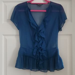 Express, Small, Ocean Blue Ruffle Blouse
